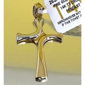 14K Gold Two Tone Cross Charm Pendant Faith Fashion Luxury Elegant NWT